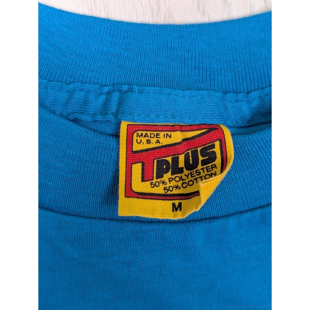 T-PLUS Huntington Mall Men's Teal Blue M Sleeveless T-Shirt vintage 80s USA made - Picture 3 of 13